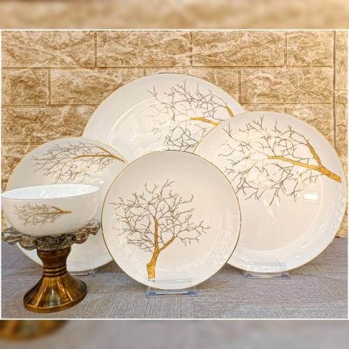 سرویس ارکوپال ۲۶ پارچه گرد مدل درخت طلا لب طلایی
