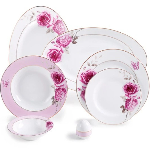 سرویس شش نفره چینی زرین مدل گرد طرح رز فلاور