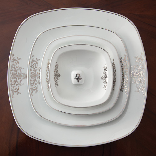 سرویس غذا خوری ۶ نفره چینی زرین ایران مدل مونت کارلو پلاتینی