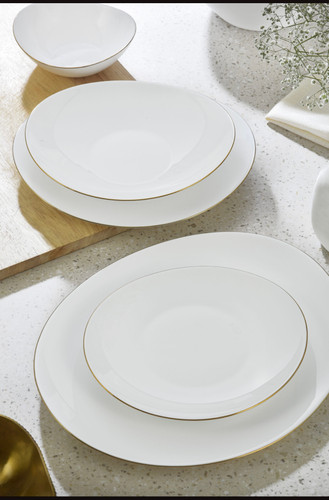 سرویس ارکوپال ۲۶ پارچه مدل بیضی گلدن اپال لب طلایی رنگ