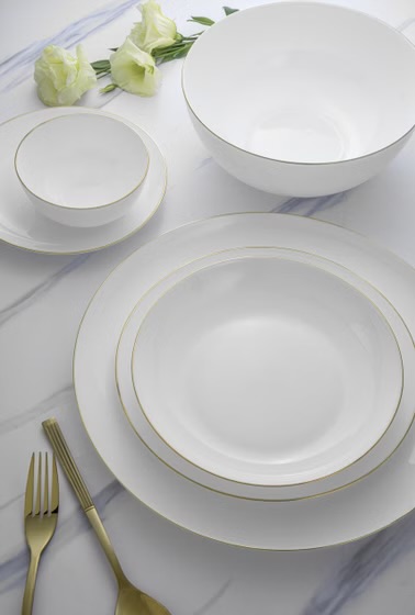 سرویس اوپال ۲۶ پارچه گلدن اوپال طرح دیوالی گرد لب طلا